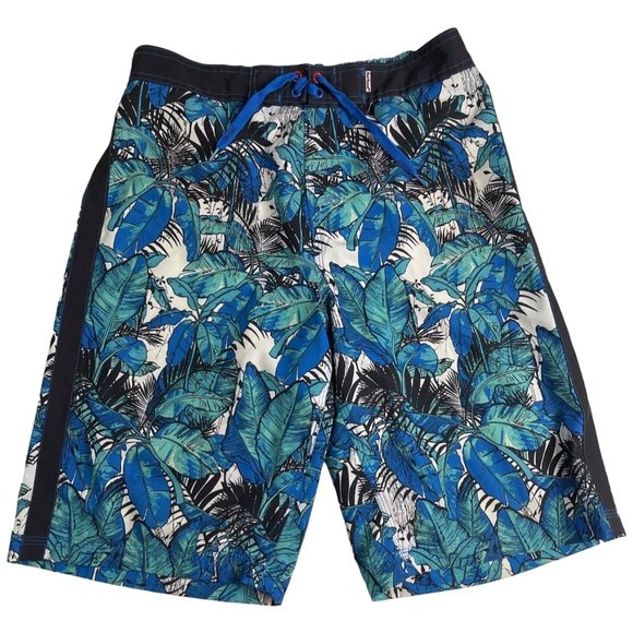 Red Camel Boy's Patterned Swim Trunks XL 10" Inseam Blue Black White Polyester - Picture 1 of 6